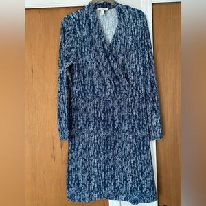 H by Halston Navy Patterned Long Sleeve Dress